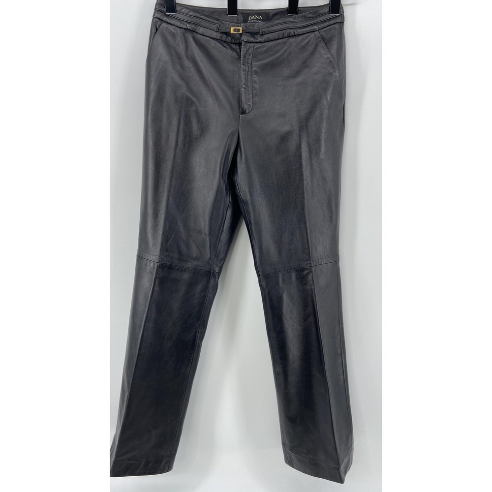Dana Buchman Pants Womens 8 Black Genuine Leather Straight Leg Fully Lined Luxe‎